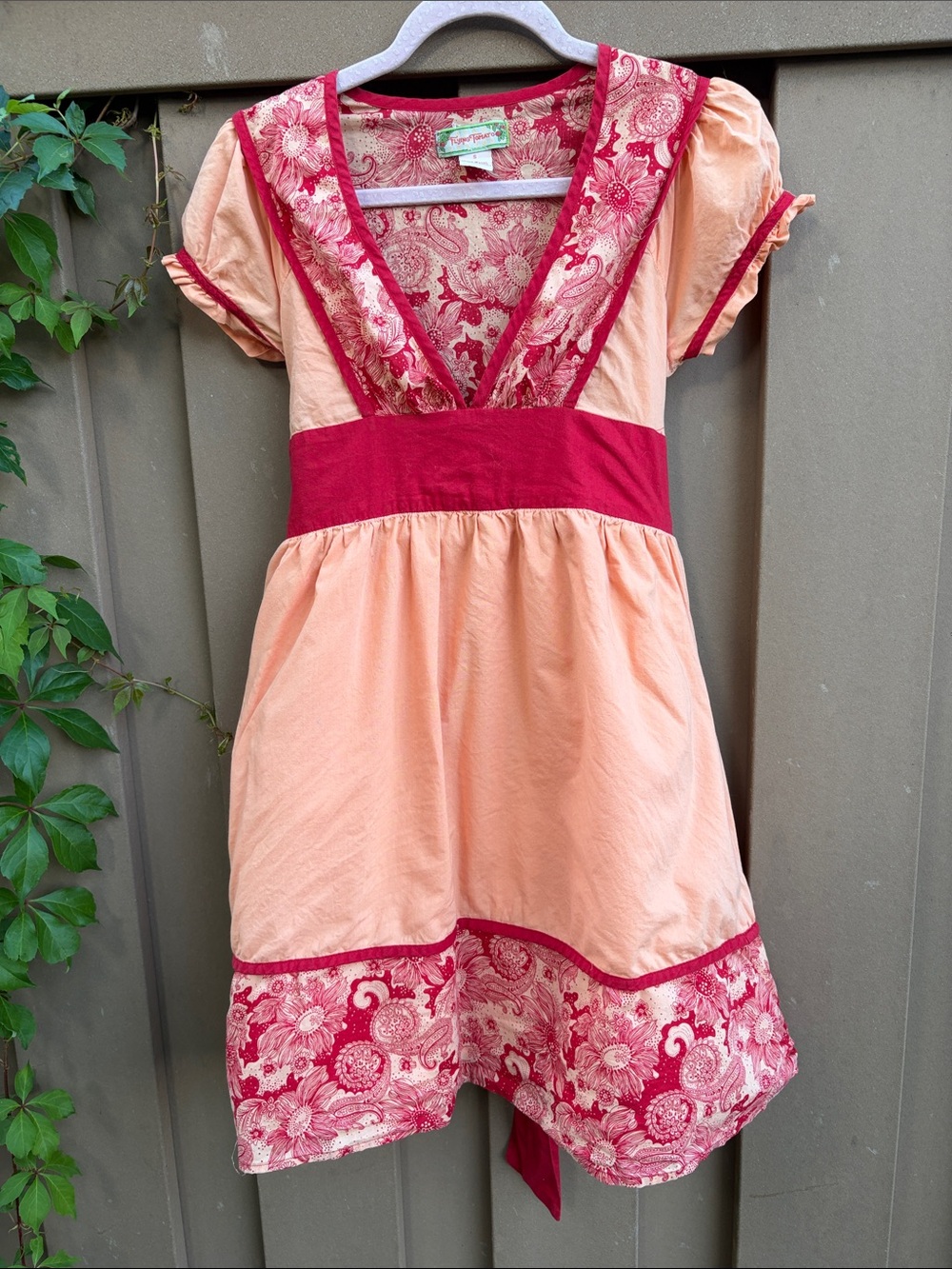 Flying Tomato Peach and Red Floral-Trim Midi Dress